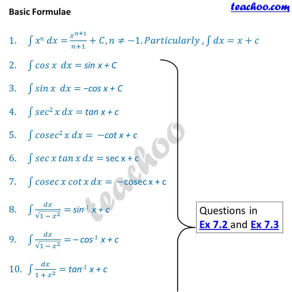 Integration Formulas (in PDF) - with all formulas + practice questions